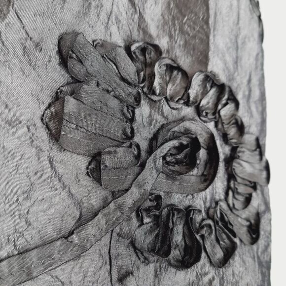 ADDITION ELLE / Ribbon Floral Applique Midi Length Skirt Satin Gray Sz 16 - Picture 8 of 16